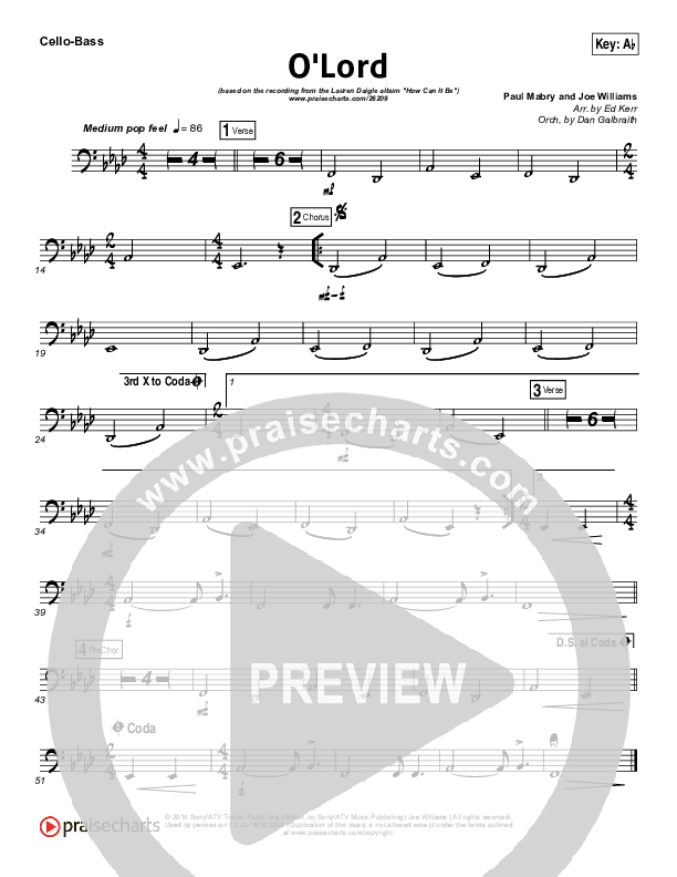 O Lord Cello/Bass (Lauren Daigle)