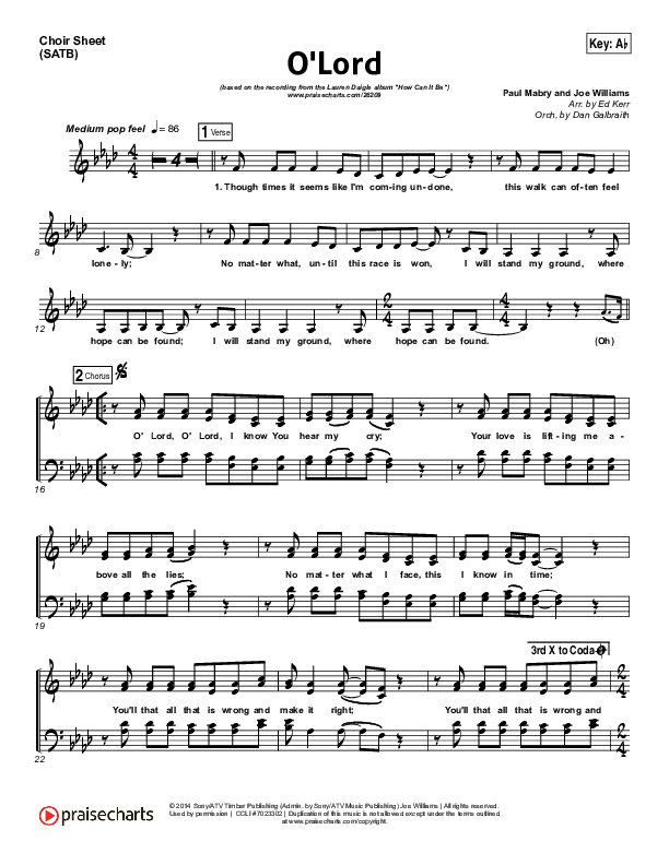 O Lord Choir Sheet (SATB) (Lauren Daigle)