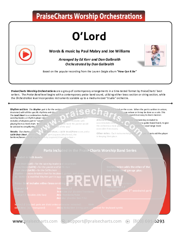 O Lord Cover Sheet (Lauren Daigle)