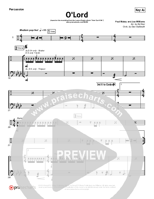 O Lord Percussion (Lauren Daigle)