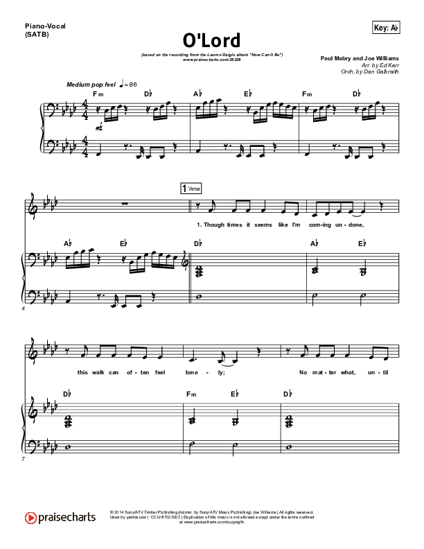 O Lord Piano/Vocal (SATB) (Lauren Daigle)