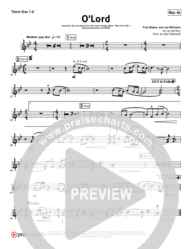 O Lord Tenor Sax 1/2 (Lauren Daigle)