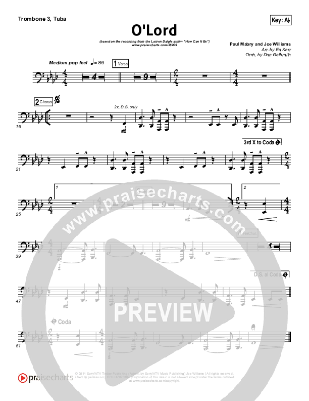 O Lord Trombone 3/Tuba (Lauren Daigle)
