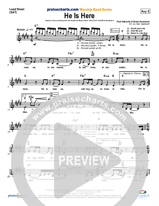 He Is Here Lead Sheet (Brian Doerksen)