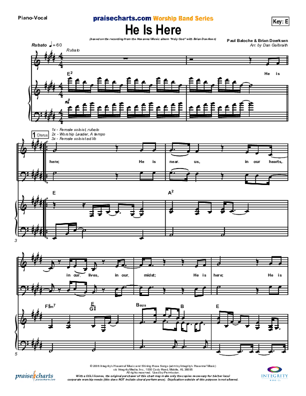 He Is Here Piano/Vocal & Lead (Brian Doerksen)