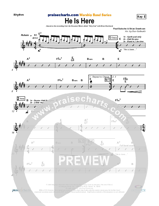 He Is Here Rhythm Chart (Brian Doerksen)