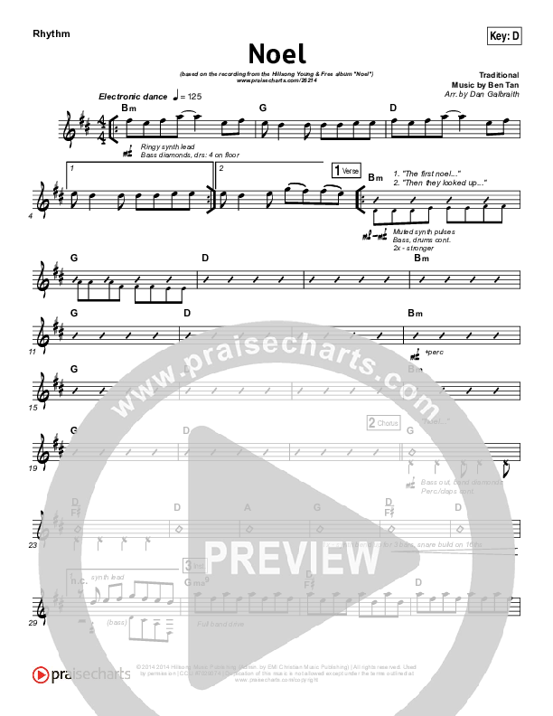 Noel Rhythm Chart (Hillsong Young & Free)