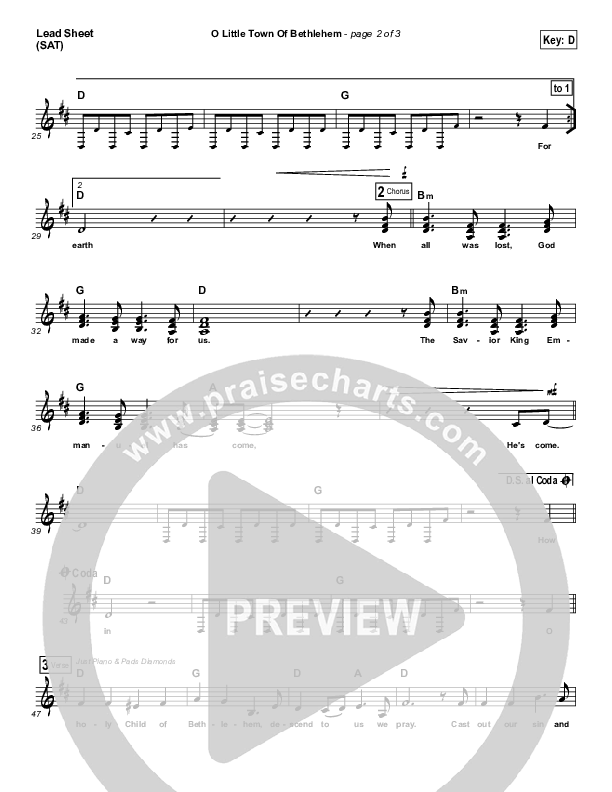 O Little Town Of Bethlehem (Emmanuel Has Come) Lead Sheet (SAT) (NCC Worship)