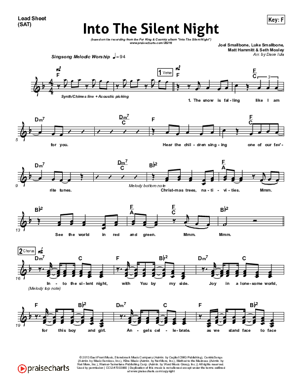 Into The Silent Night Lead Sheet (SAT) (for KING & COUNTRY)