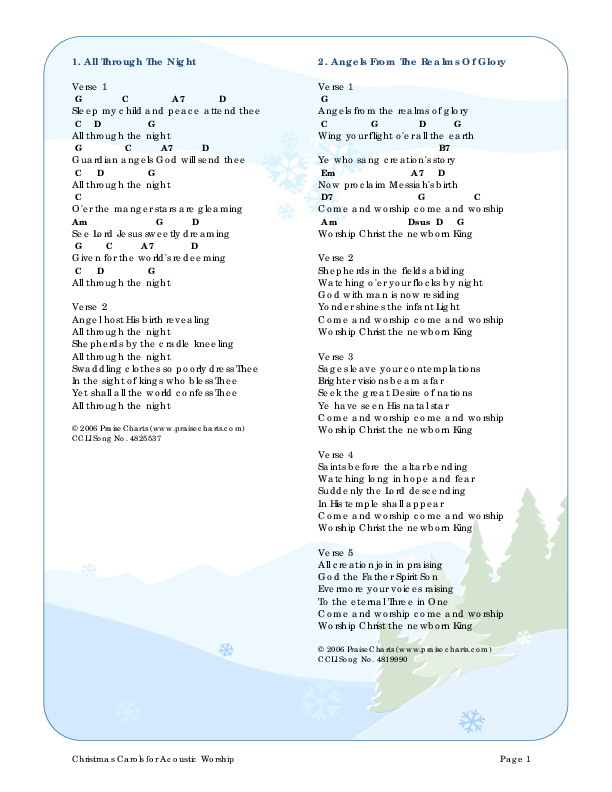 Christmas Carols For Acoustic Worship Chords & Lyrics (Song Sheets)