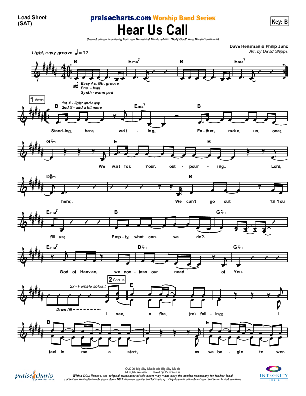 Hear Us Call Lead Sheet (SAT) (Brian Doerksen)