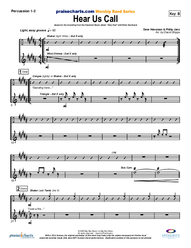 Hear Us Call Percussion 1/2 (Brian Doerksen)