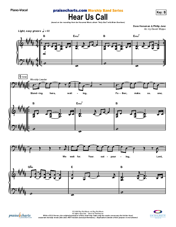 Hear Us Call Piano/Vocal (Brian Doerksen)