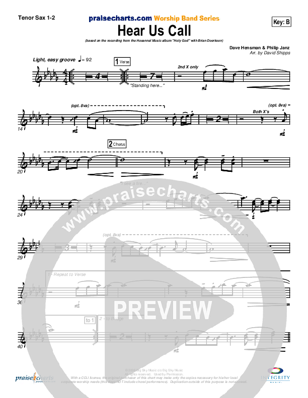 Hear Us Call Tenor Sax 1/2 (Brian Doerksen)