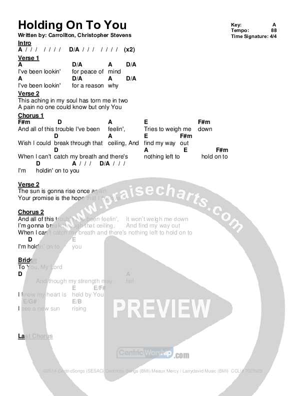 Holding On To You Chord Chart (Carrollton)