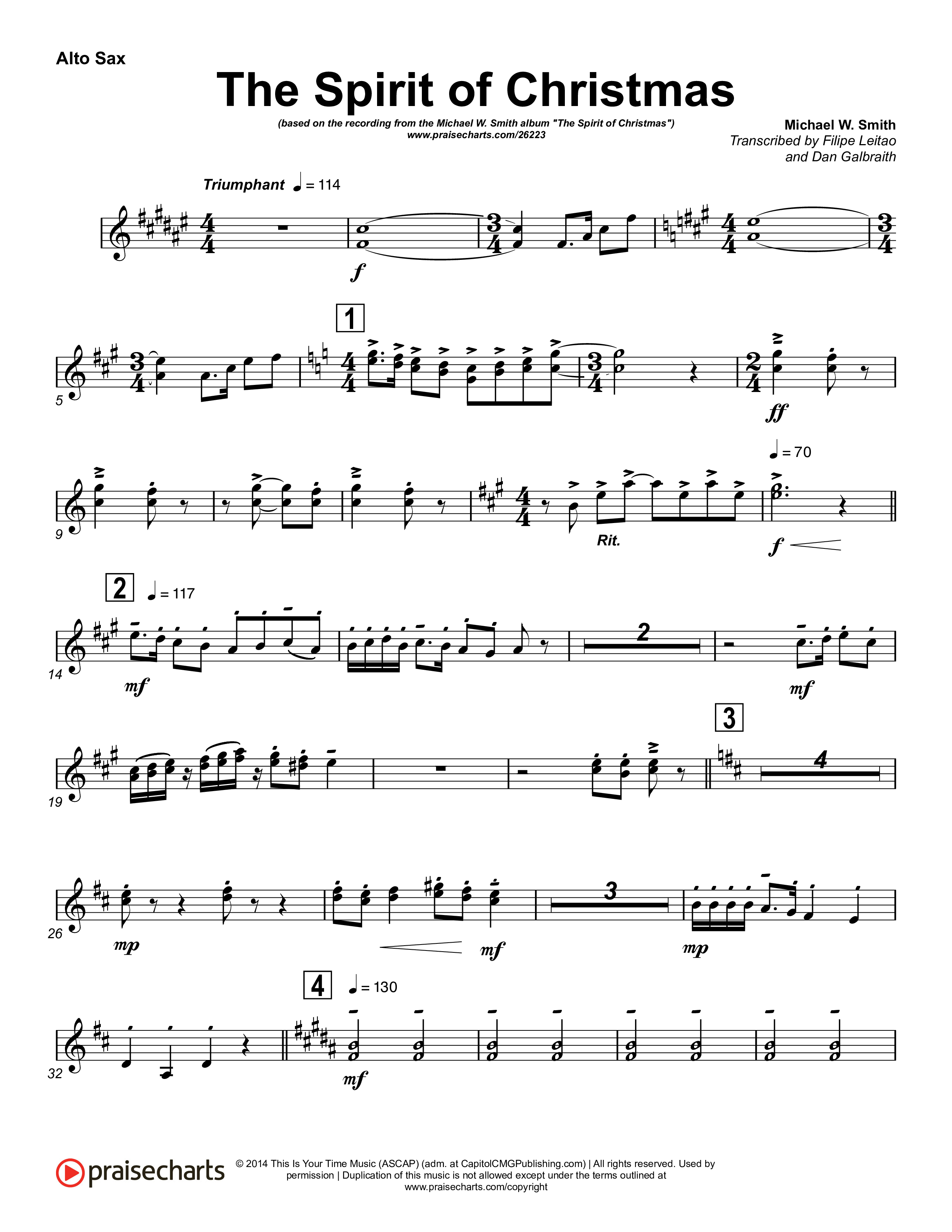 The Spirit Of Christmas (Instrumental) Alto Sax (Michael W. Smith)