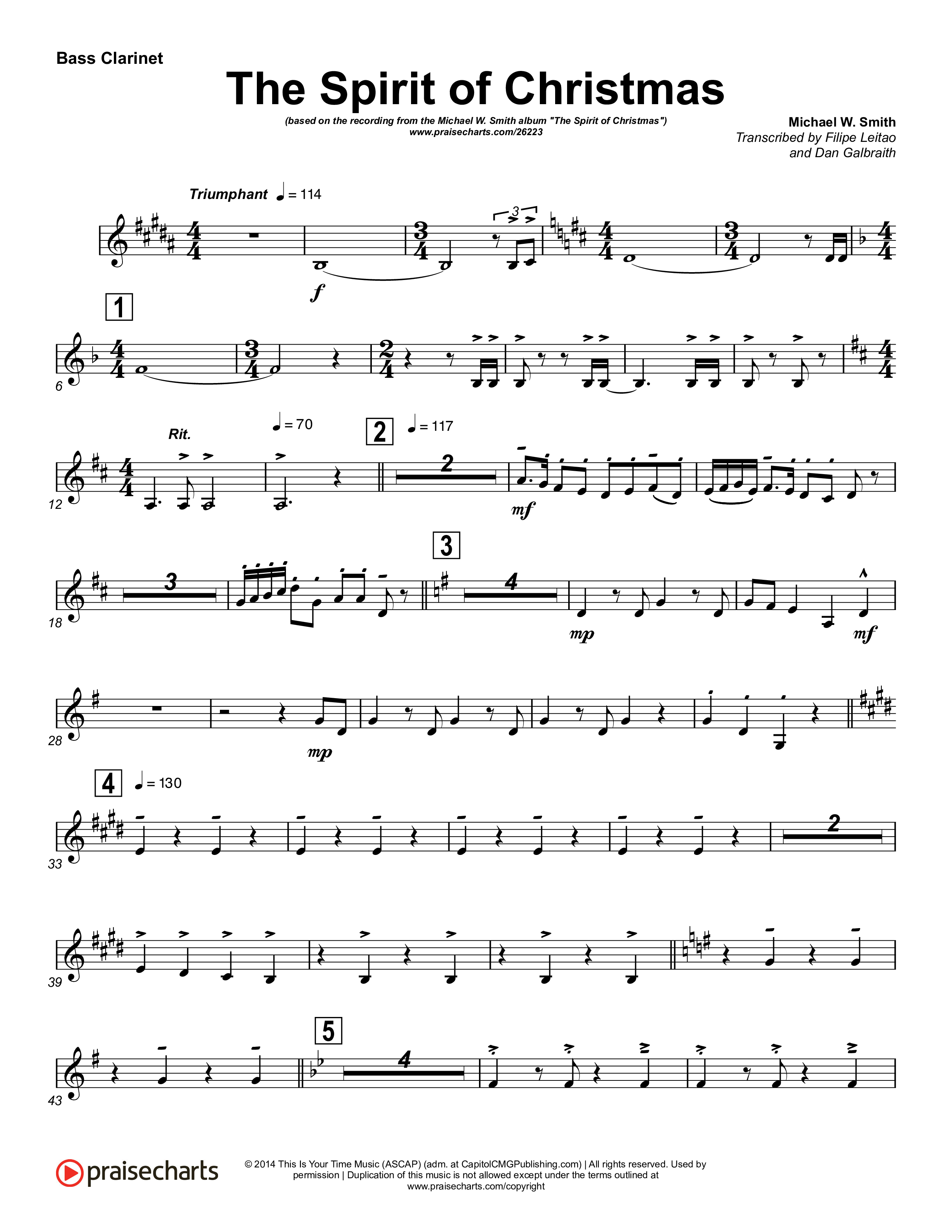 The Spirit Of Christmas (Instrumental) Bass Clarinet (Michael W. Smith)