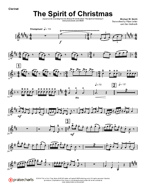 The Spirit Of Christmas (Instrumental) Clarinet (Michael W. Smith)