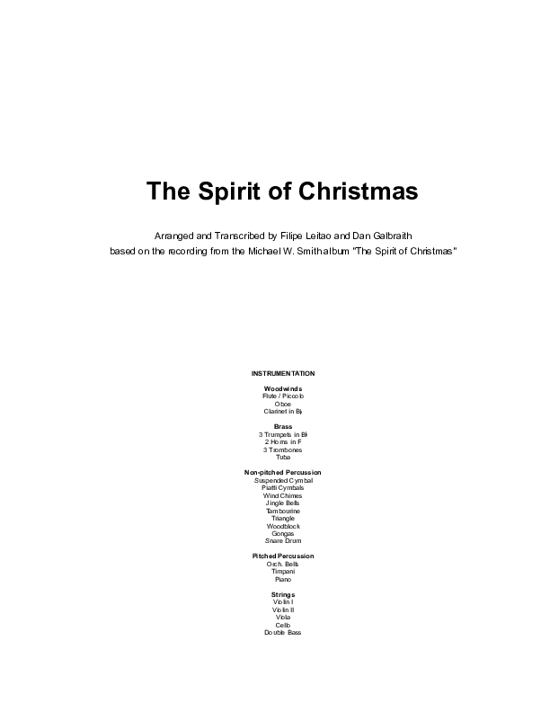 The Spirit Of Christmas (Instrumental) Conductor's Score (Michael W. Smith)