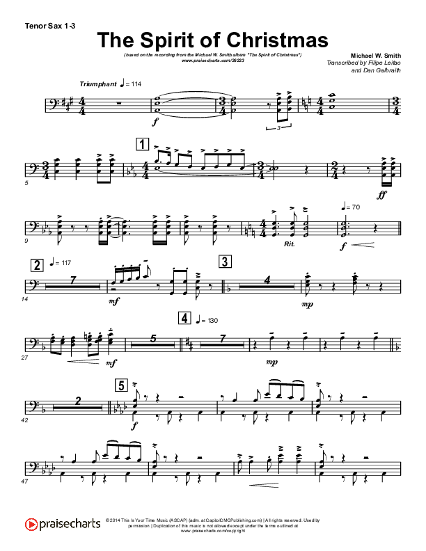 The Spirit Of Christmas (Instrumental) Tenor Sax 1/2 (Michael W. Smith)
