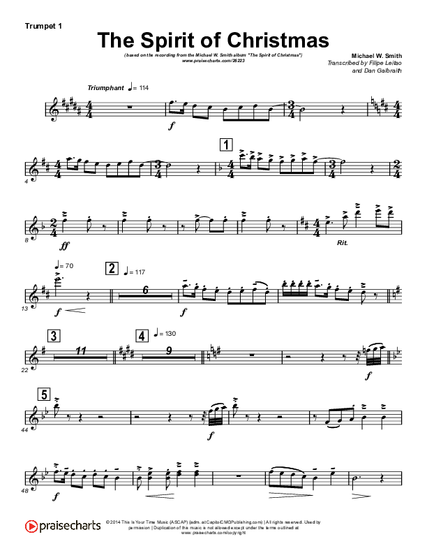 The Spirit Of Christmas (Instrumental) Trumpet 1 (Michael W. Smith)