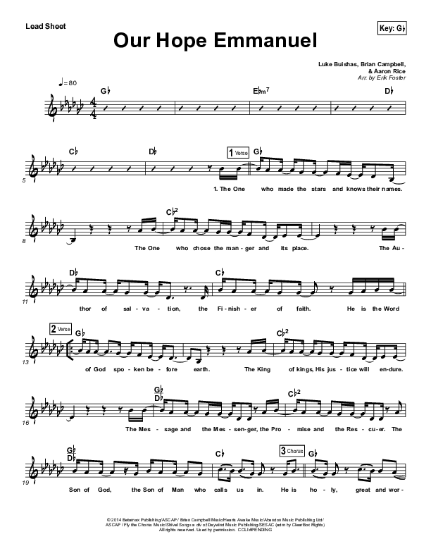 Our Hope Emmanuel Lead Sheet (Vital Worship / Brian Campbell)