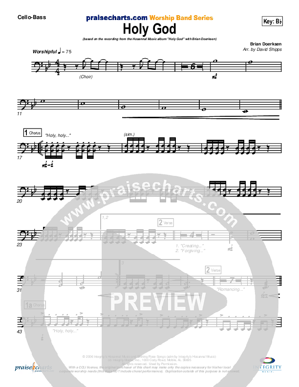 Holy God Cello/Bass (Brian Doerksen)