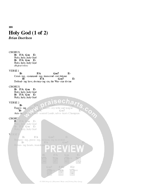 Holy God Chord Chart (Brian Doerksen)