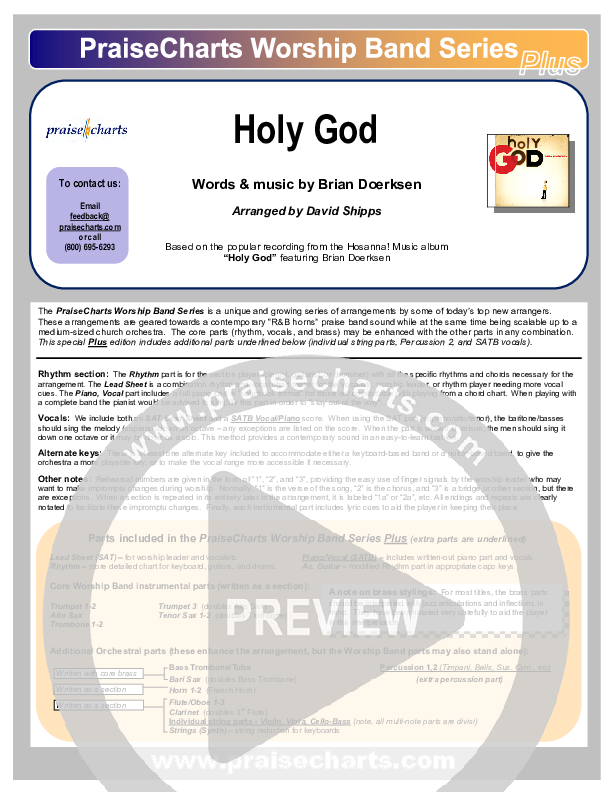 Holy God Cover Sheet (Brian Doerksen)