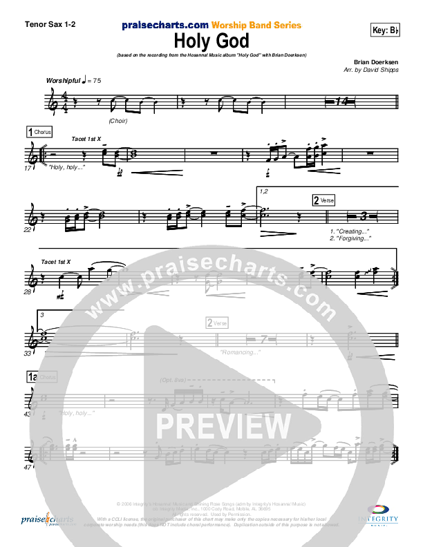 Holy God Tenor Sax 1/2 (Brian Doerksen)