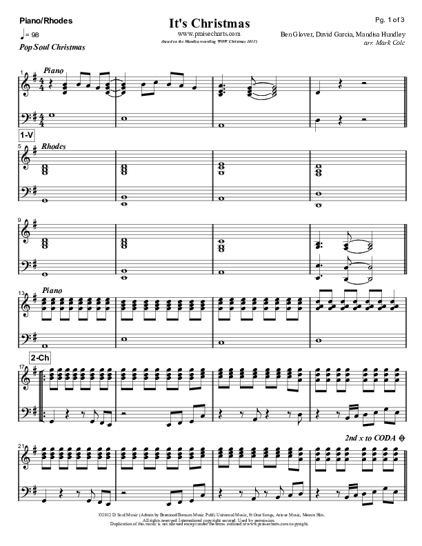 It's Christmas Piano Sheet (Mandisa)