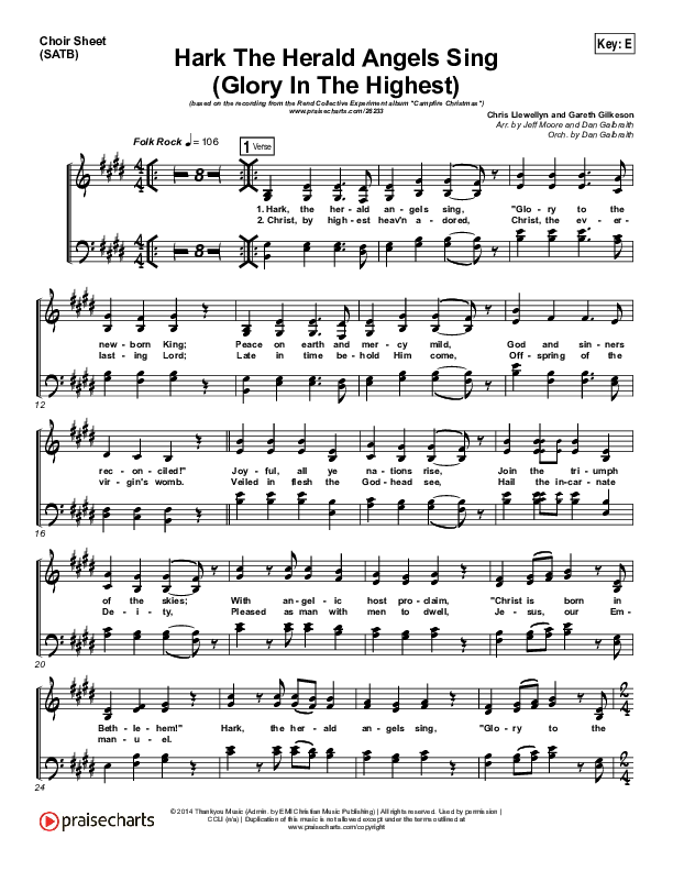 Hark The Herald Angels Sing (Glory In The Highest) Choir Sheet (SATB) (Rend Collective)
