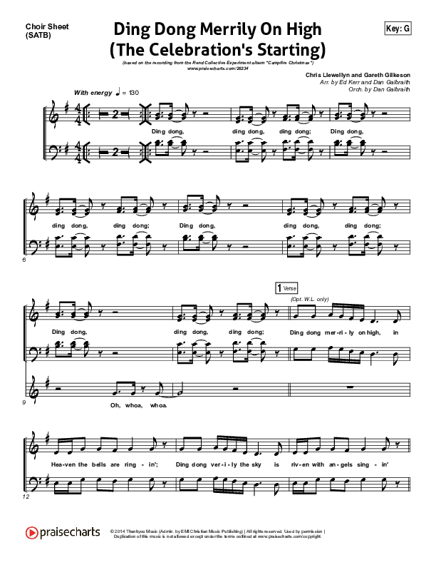 Ding Dong Merrily On High Choir Sheet (SATB) (Rend Collective)