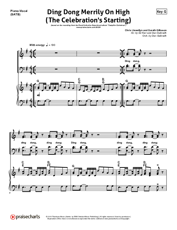 Ding Dong Merrily On High Piano/Vocal (SATB) (Rend Collective)