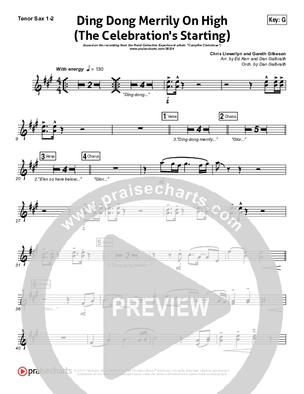 Ding Dong Merrily On High Tenor Sax 1/2 (Rend Collective)