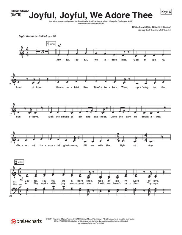 Joyful Joyful We Adore Thee (Rejoice Rejoice) Choir Sheet (SATB) (Rend Collective)