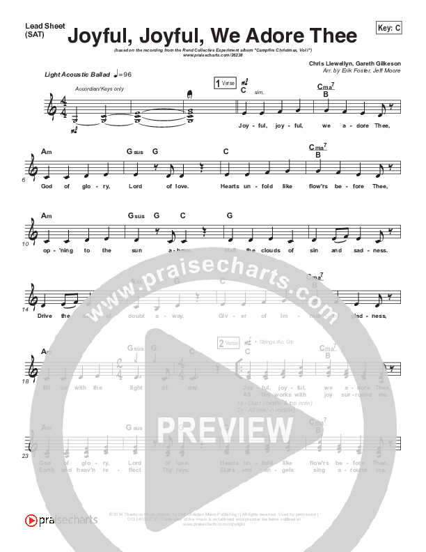 Joyful Joyful We Adore Thee (Rejoice Rejoice) Lead Sheet (SAT) (Rend Collective)