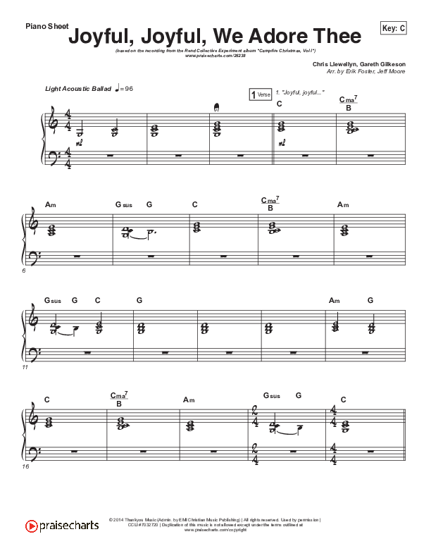 Joyful Joyful We Adore Thee (Rejoice Rejoice) Piano Sheet (Rend Collective)