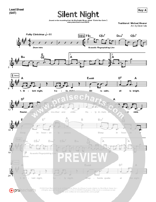Silent Night Lead Sheet (SAT) (Big Daddy Weave)