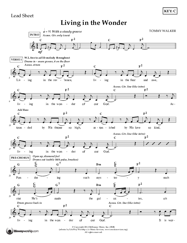 Living In The Wonder Lead Sheet (Tommy Walker)