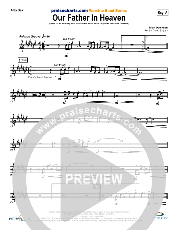 Our Father In Heaven Alto Sax (Brian Doerksen)