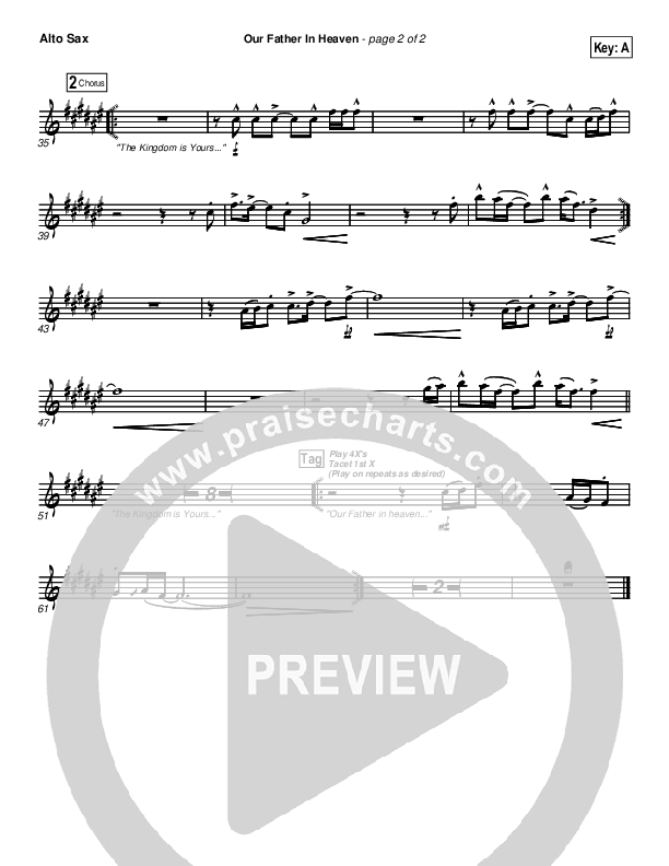 Our Father In Heaven Alto Sax (Brian Doerksen)