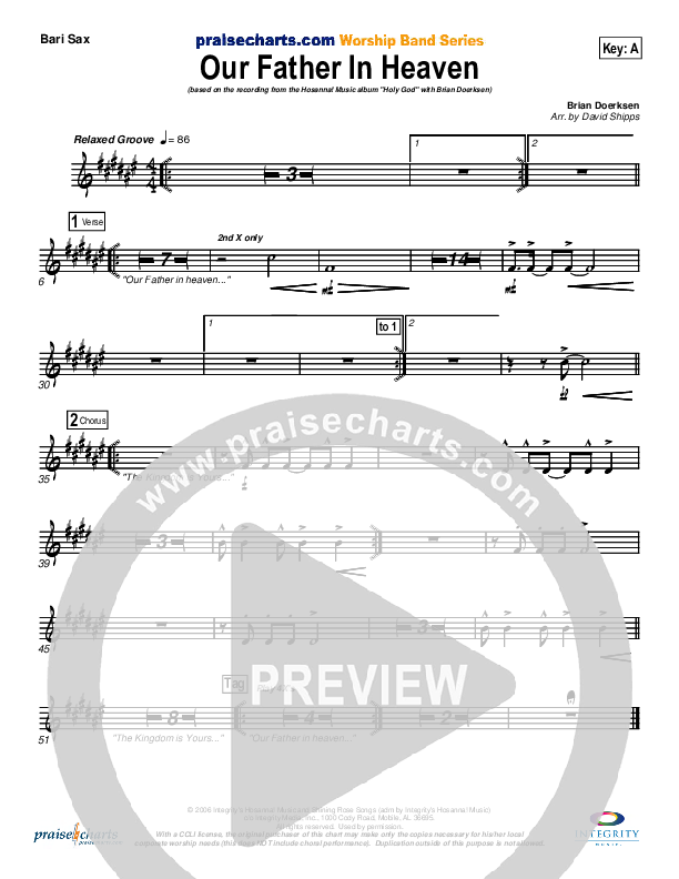 Our Father In Heaven Bari Sax (Brian Doerksen)