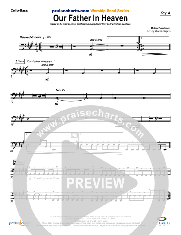 Our Father In Heaven Cello/Bass (Brian Doerksen)