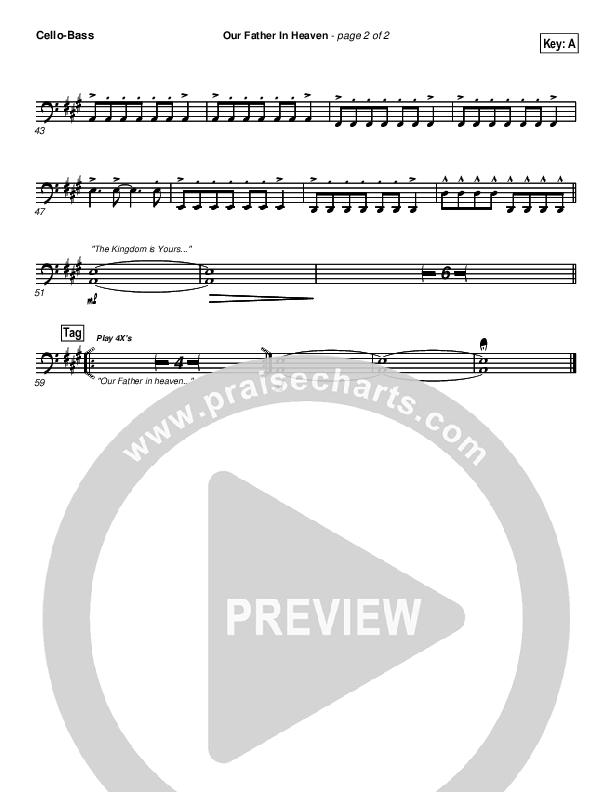 Our Father In Heaven Cello/Bass (Brian Doerksen)