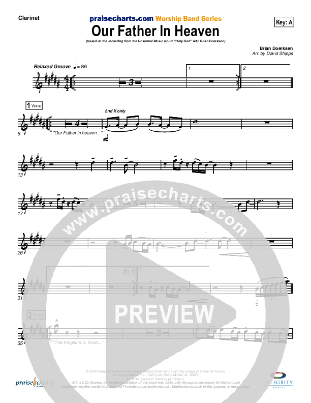 Our Father In Heaven Clarinet (Brian Doerksen)