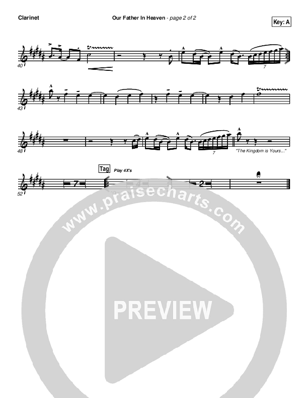 Our Father In Heaven Clarinet (Brian Doerksen)