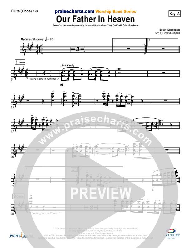 Our Father In Heaven Flute/Oboe 1/2/3 (Brian Doerksen)