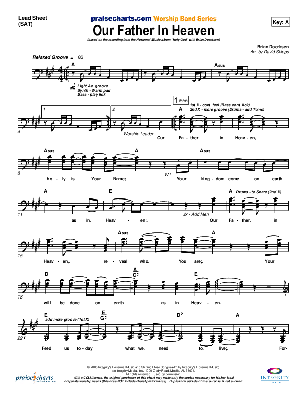 Our Father In Heaven Lead Sheet (Brian Doerksen)