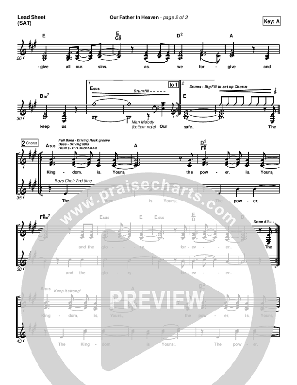 Our Father In Heaven Lead Sheet (Brian Doerksen)